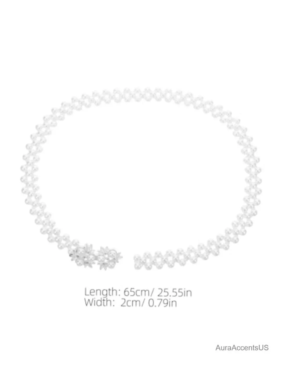 Rhinestone Pearl Waist Belt with Leaves Design Elastic Waistband for Dresses